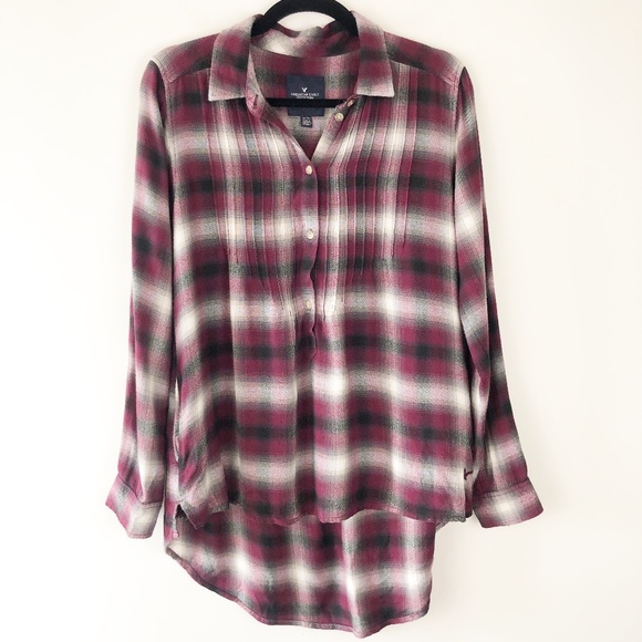 American Eagle Outfitters Tops - 🍀American Eagle Plaid Half Button Blouse